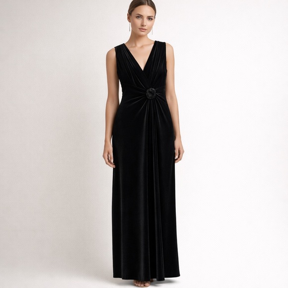 CARTISE Dresses & Skirts - CARTISE Velvet Maxi Dress Sleeveless Draped Formal Evening Cocktail Gown Black